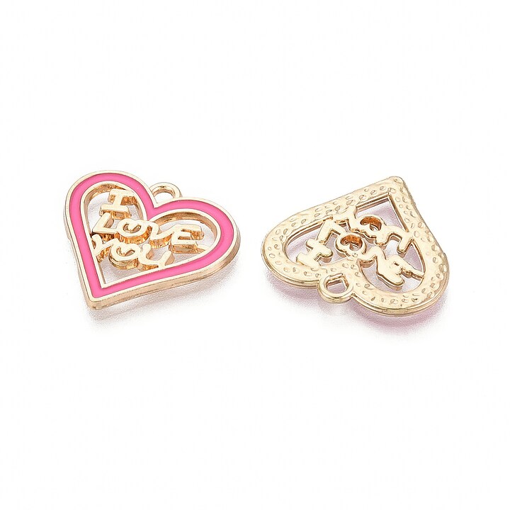 Charm mini pandantiv auriu emailat inima I love you 19x20,5mm