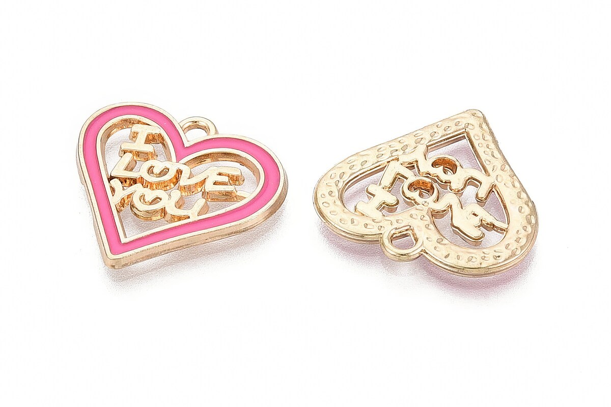 Charm mini pandantiv auriu emailat inima I love you 19x20,5mm
