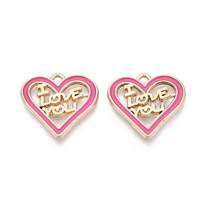 Charm mini pandantiv auriu emailat inima I love you 19x20,5mm