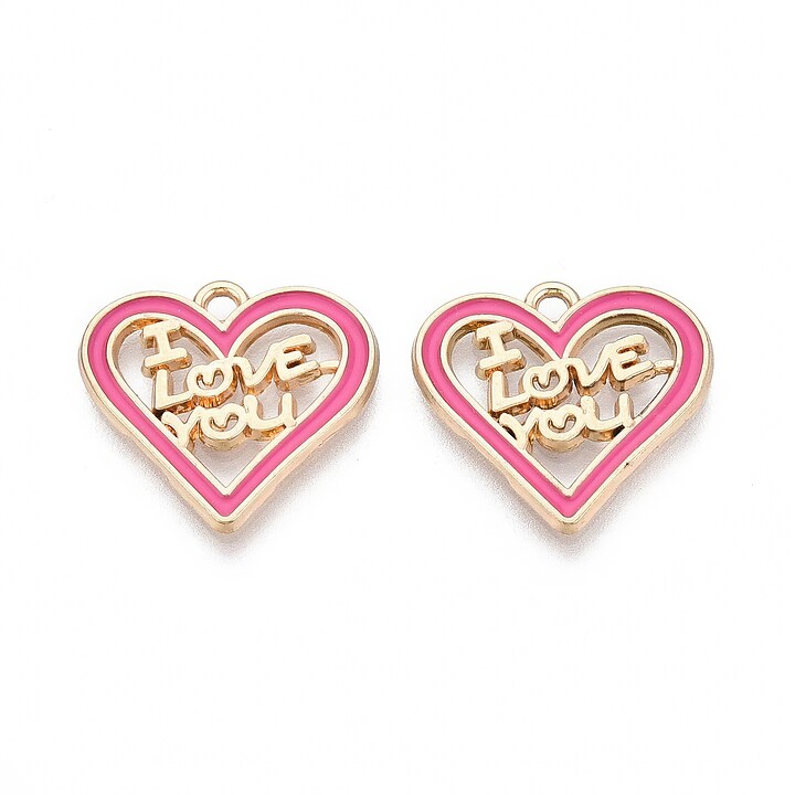 Charm mini pandantiv auriu emailat inima I love you 19x20,5mm