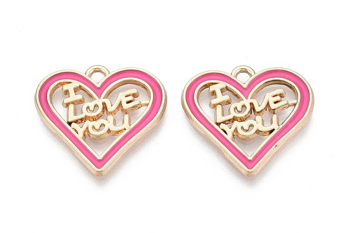 Charm mini pandantiv auriu emailat inima I love you 19x20,5mm