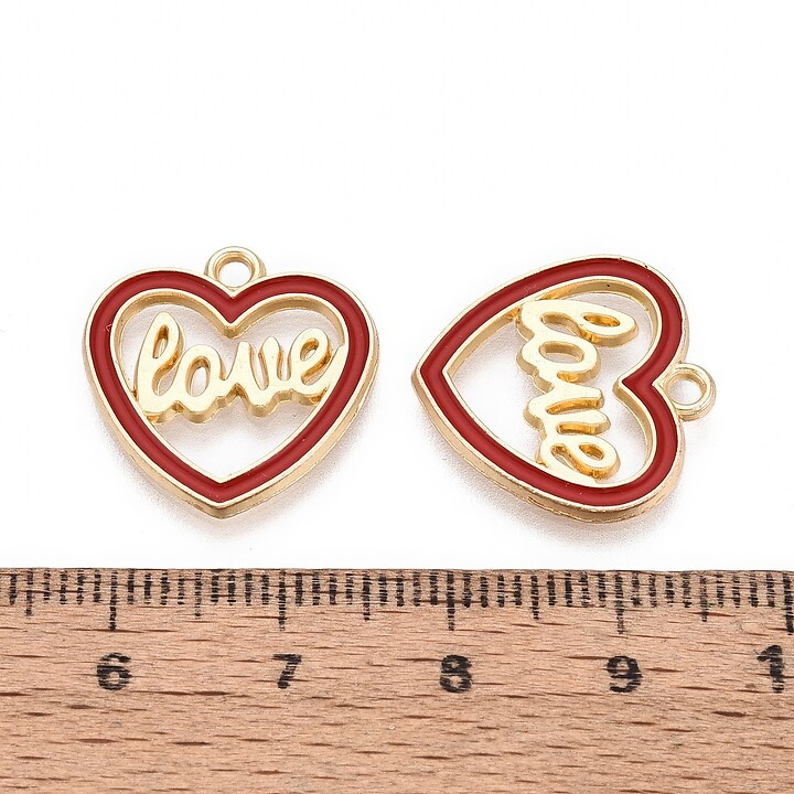 Charm mini pandantiv auriu emailat inima Love 18x18mm