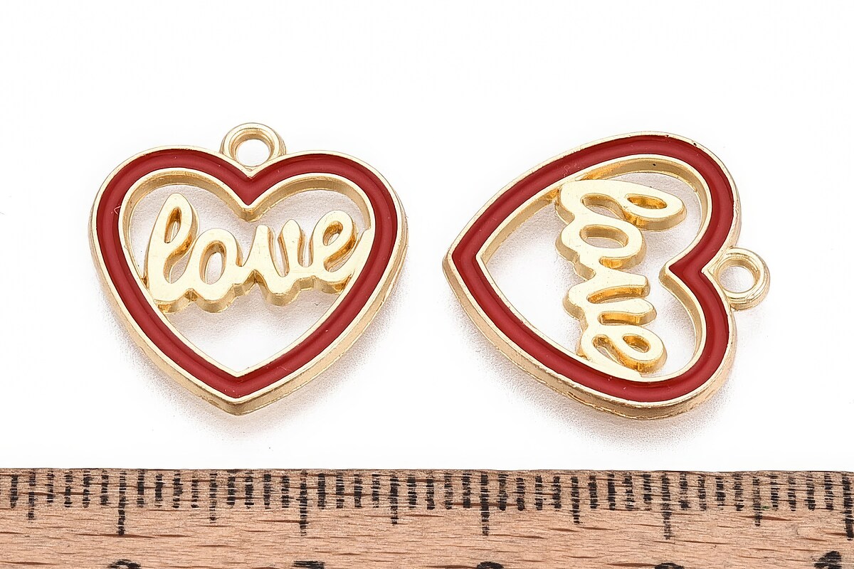 Charm mini pandantiv auriu emailat inima Love 18x18mm