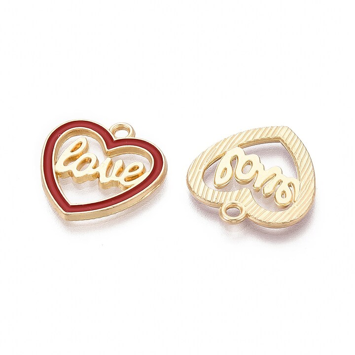 Charm mini pandantiv auriu emailat inima Love 18x18mm