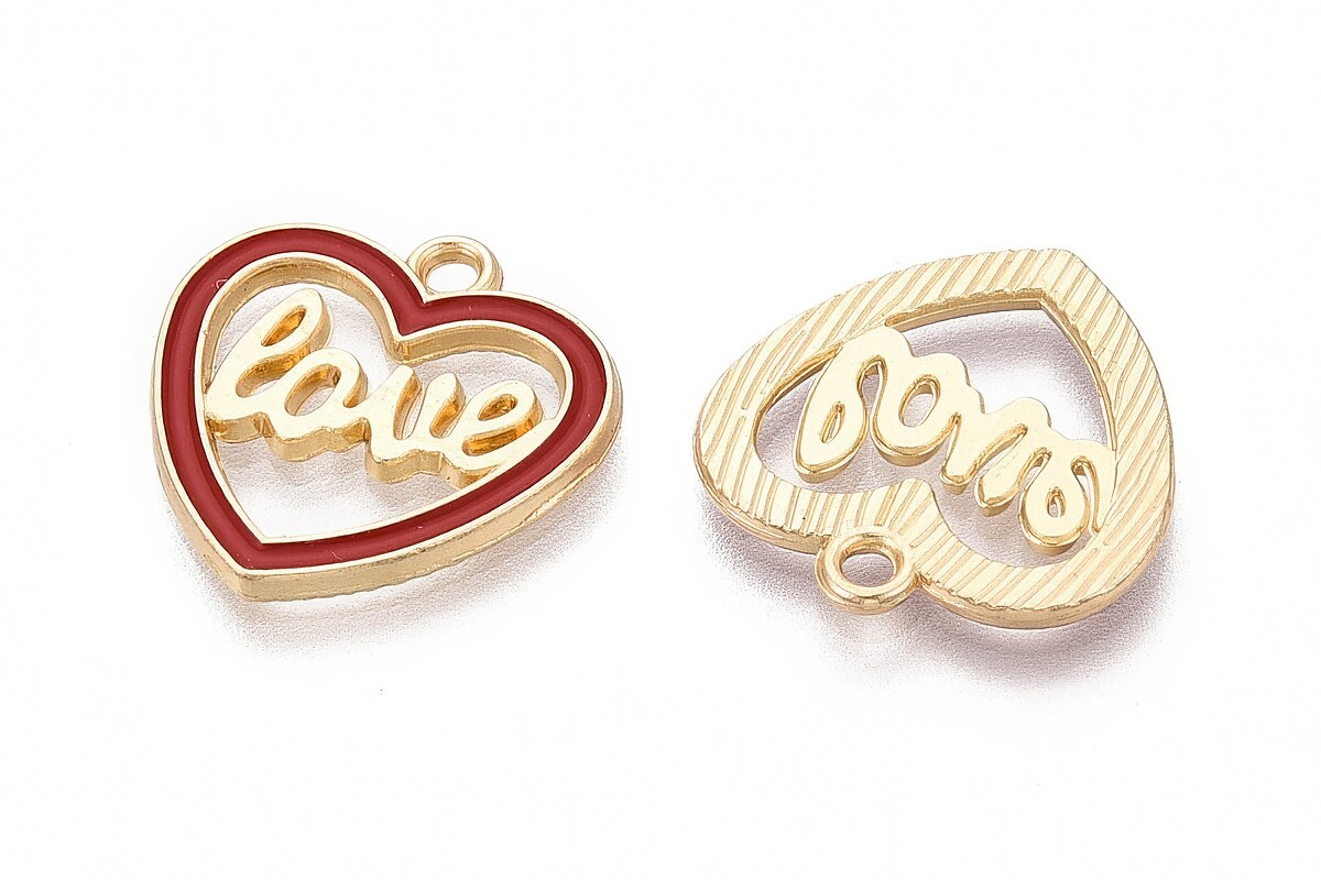 Charm mini pandantiv auriu emailat inima Love 18x18mm