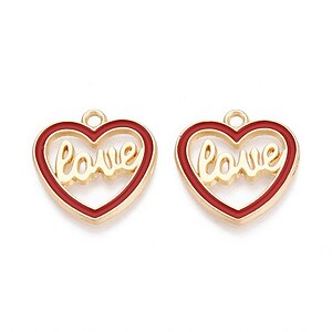 Charm mini pandantiv auriu emailat inima Love 18x18mm