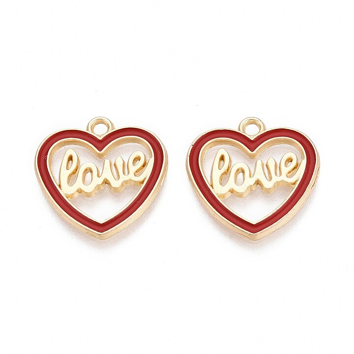 Charm mini pandantiv auriu emailat inima Love 18x18mm