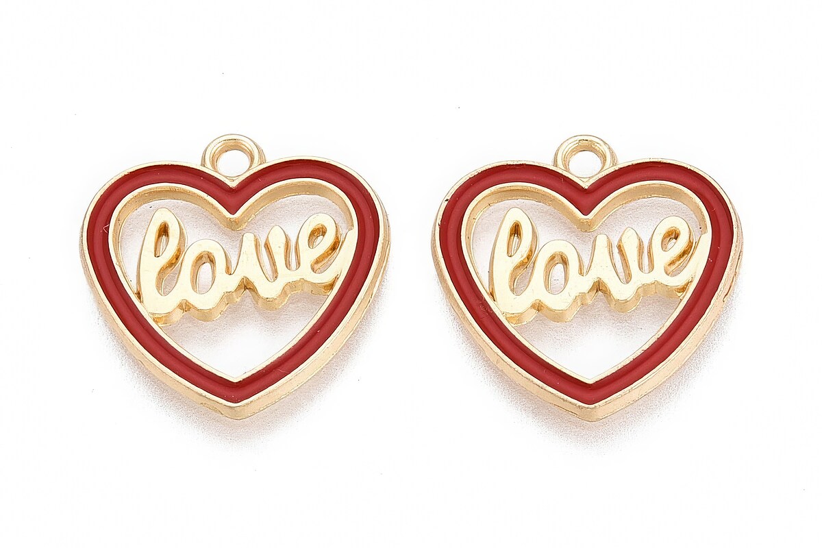 Charm mini pandantiv auriu emailat inima Love 18x18mm