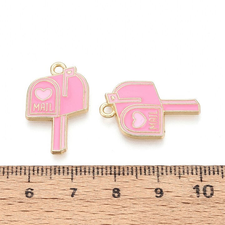 Charm mini pandantiv auriu emailat cutie postala 24x15mm