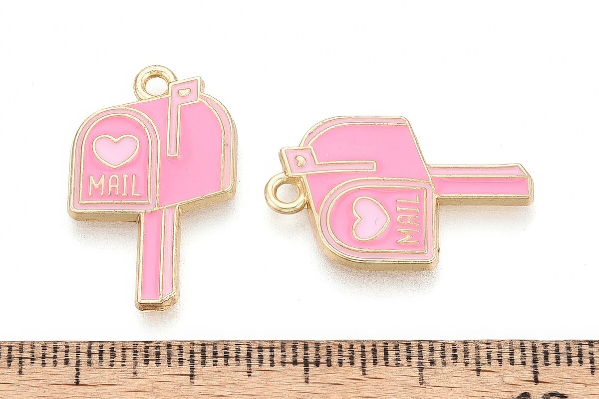 Charm mini pandantiv auriu emailat cutie postala 24x15mm