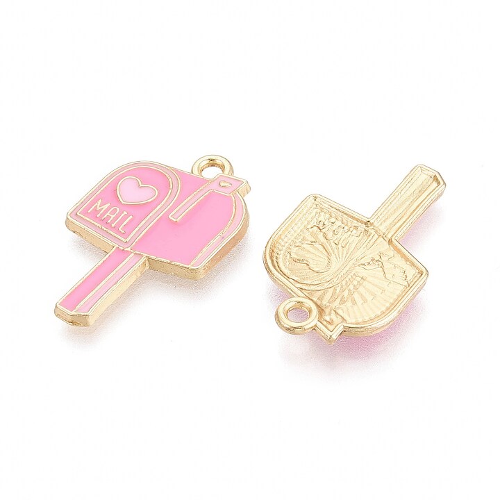 Charm mini pandantiv auriu emailat cutie postala 24x15mm