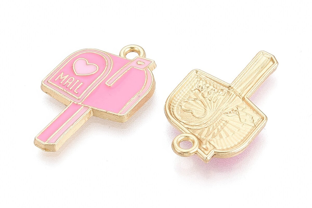 Charm mini pandantiv auriu emailat cutie postala 24x15mm