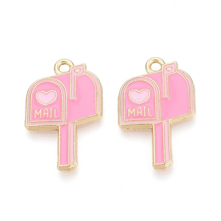 Charm mini pandantiv auriu emailat cutie postala 24x15mm