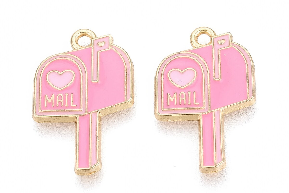 Charm mini pandantiv auriu emailat cutie postala 24x15mm
