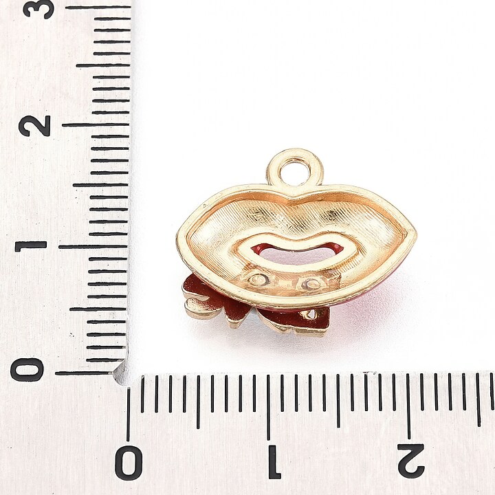 Charm mini pandantiv auriu emailat buze 14x17,5mm