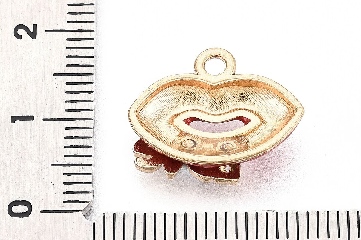 Charm mini pandantiv auriu emailat buze 14x17,5mm
