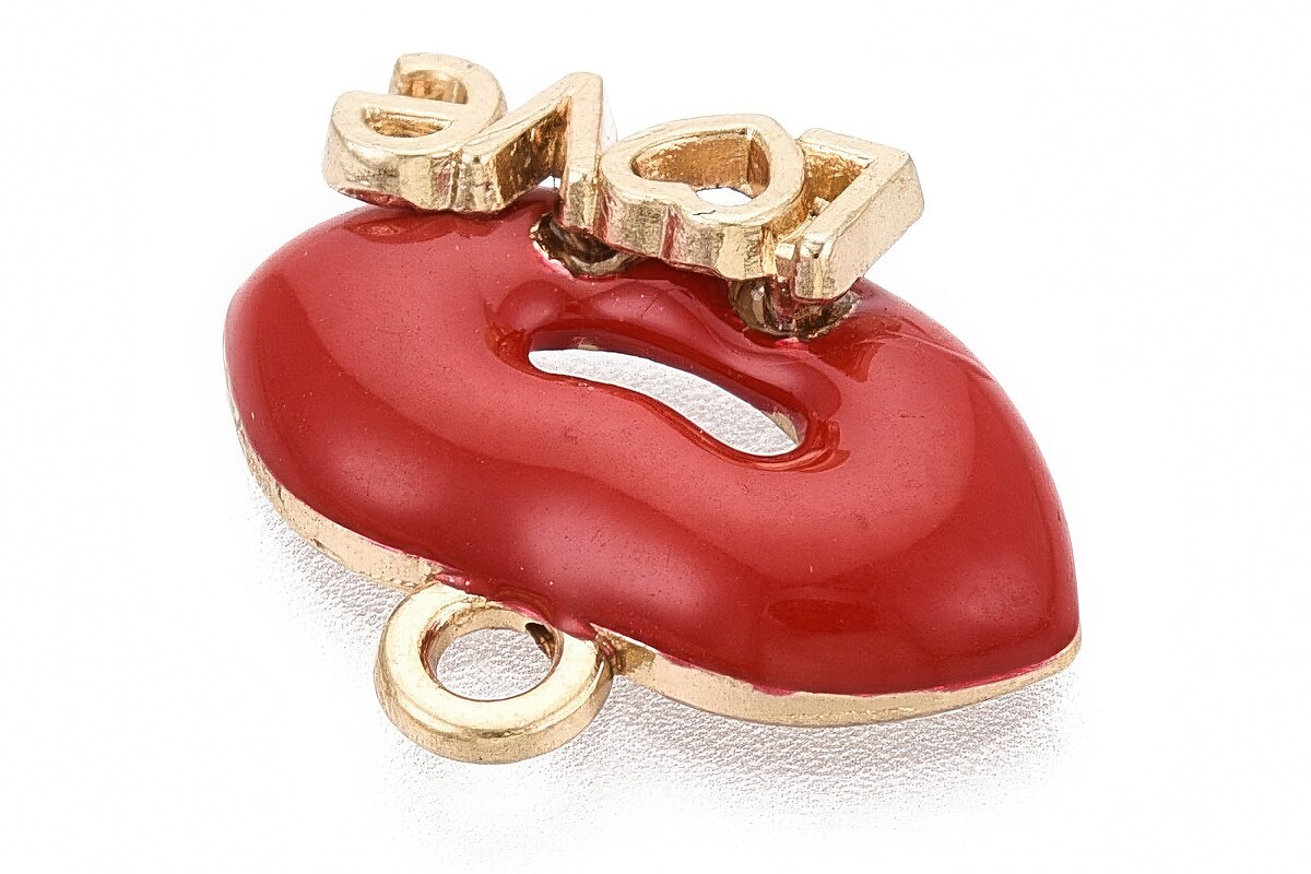 Charm mini pandantiv auriu emailat buze 14x17,5mm