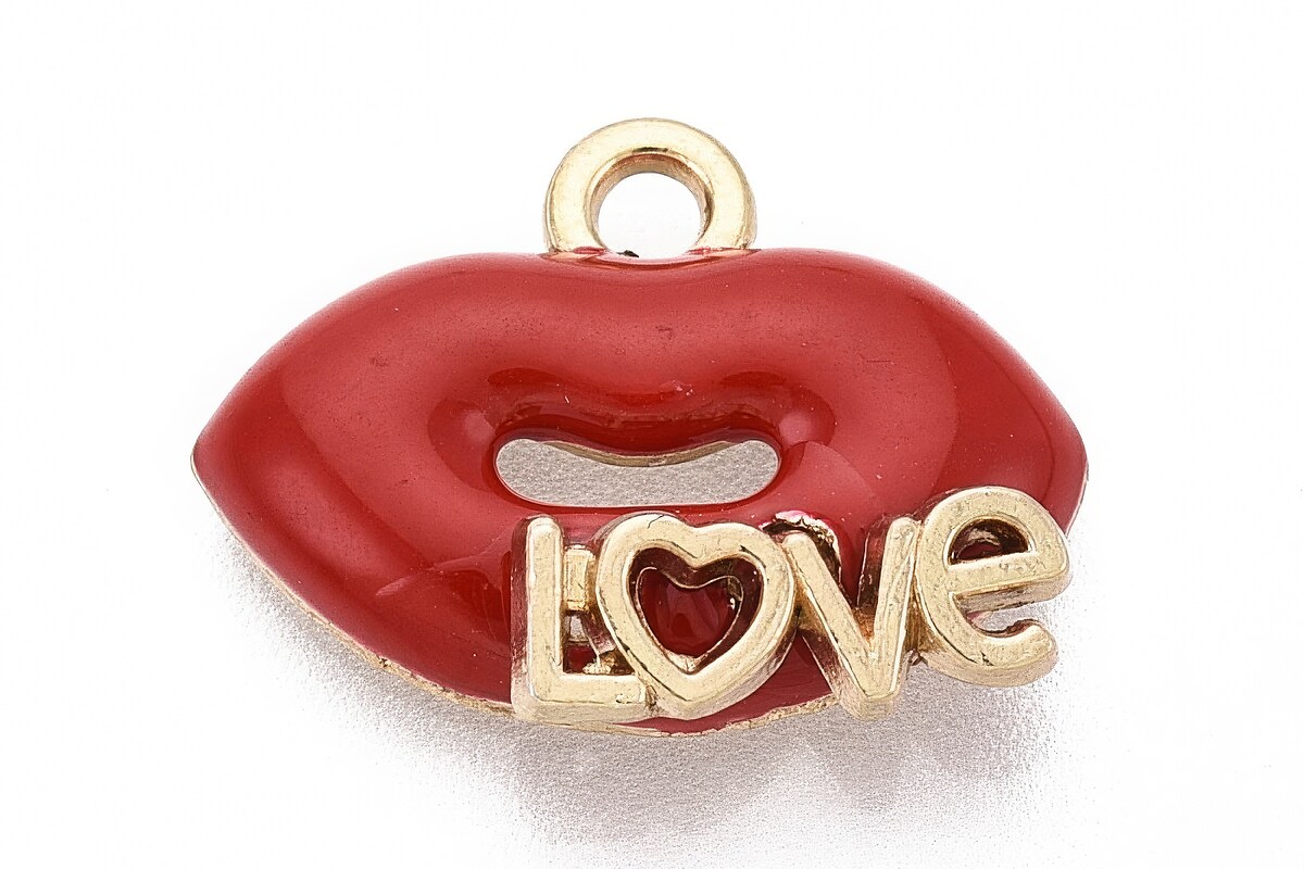 Charm mini pandantiv auriu emailat buze 14x17,5mm