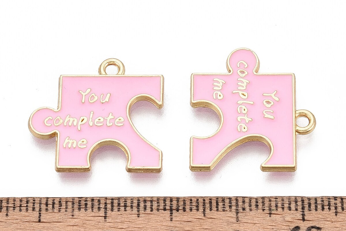 Charm mini pandantiv auriu emailat piesa de puzzle 19,5x21mm