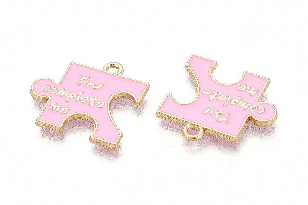 Charm mini pandantiv auriu emailat piesa de puzzle 19,5x21mm