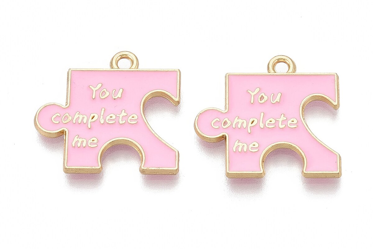 Charm mini pandantiv auriu emailat piesa de puzzle 19,5x21mm