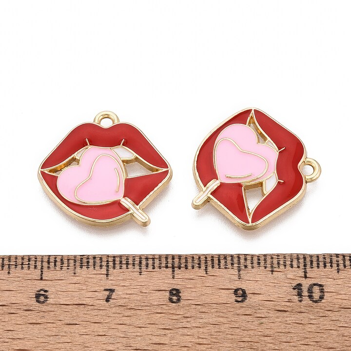 Charm mini pandantiv auriu emailat buze 20x21mm