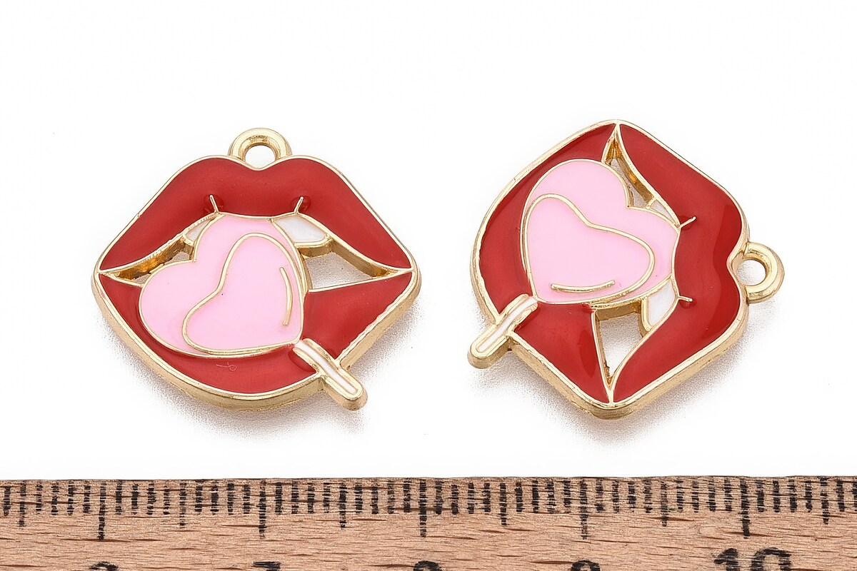 Charm mini pandantiv auriu emailat buze 20x21mm