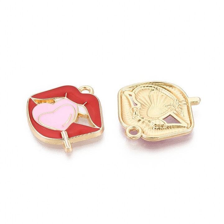 Charm mini pandantiv auriu emailat buze 20x21mm