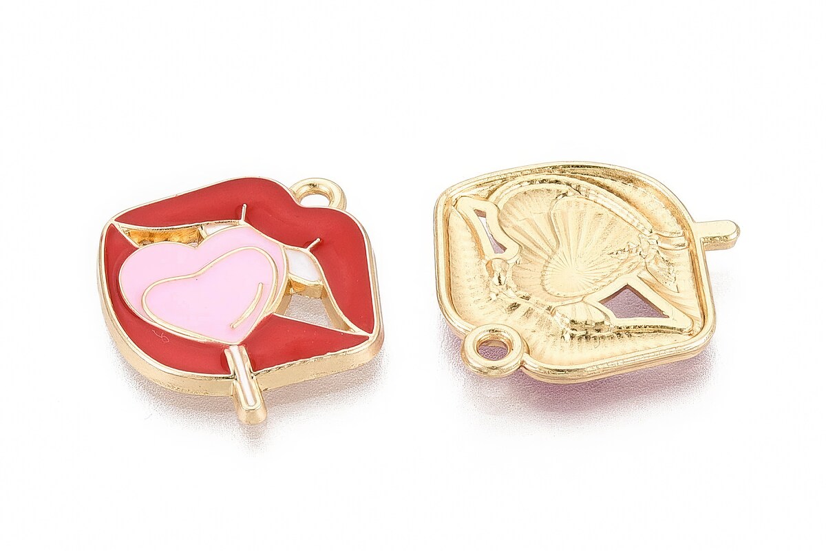 Charm mini pandantiv auriu emailat buze 20x21mm
