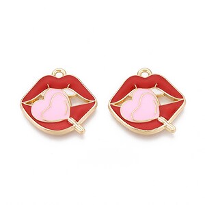 Charm mini pandantiv auriu emailat buze 20x21mm