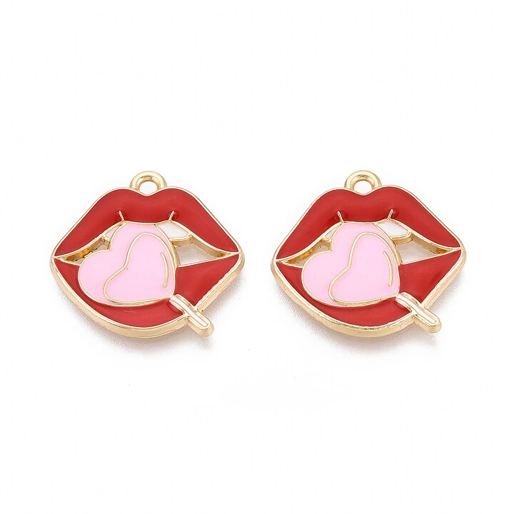 Charm mini pandantiv auriu emailat buze 20x21mm