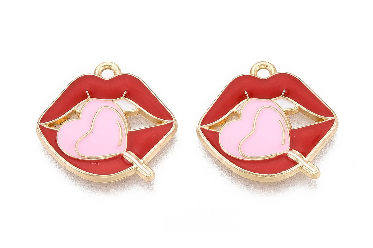 Charm mini pandantiv auriu emailat buze 20x21mm