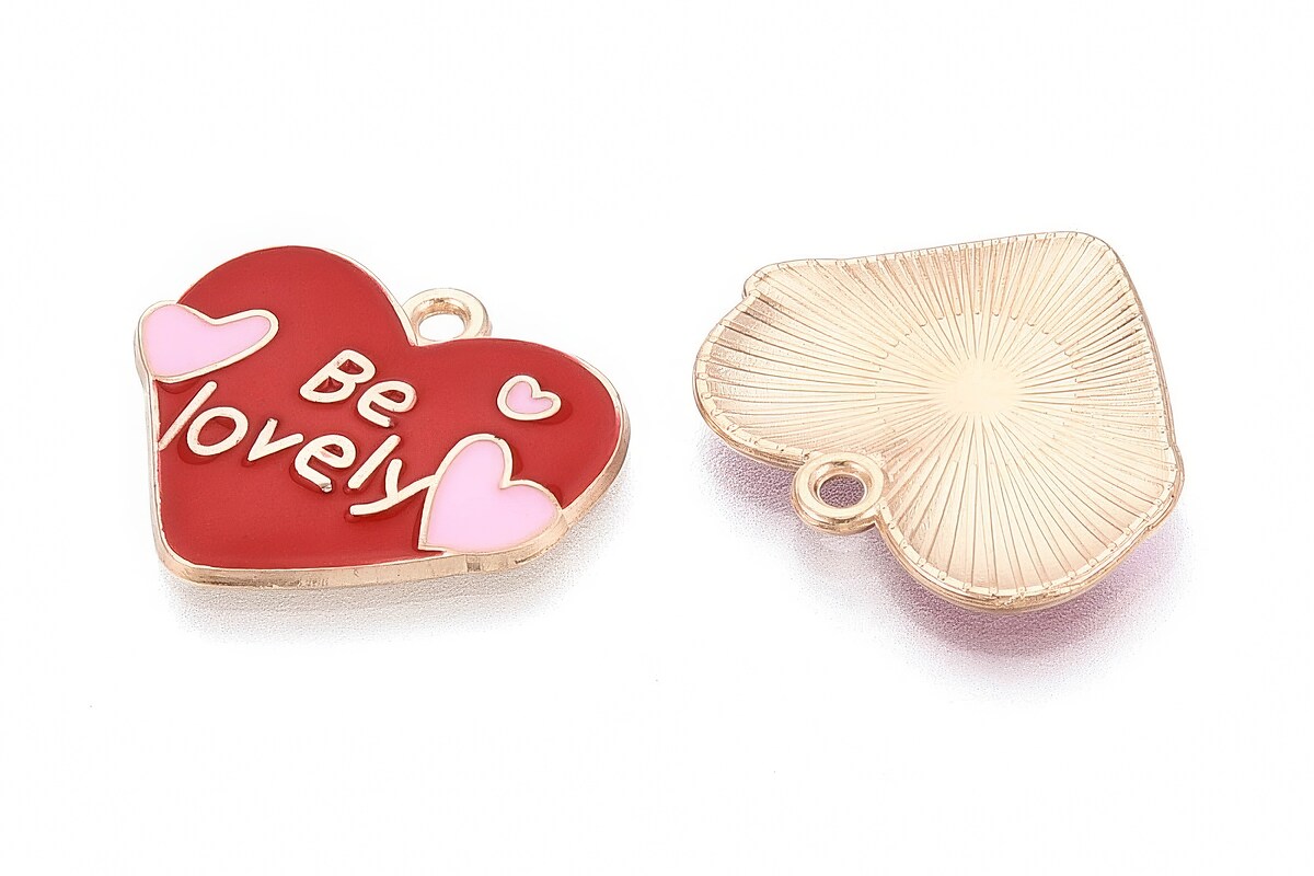 Charm mini pandantiv auriu emailat inima be lovely 19x22mm