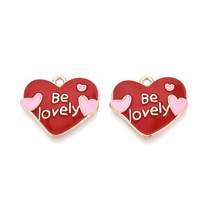 Charm mini pandantiv auriu emailat inima be lovely 19x22mm