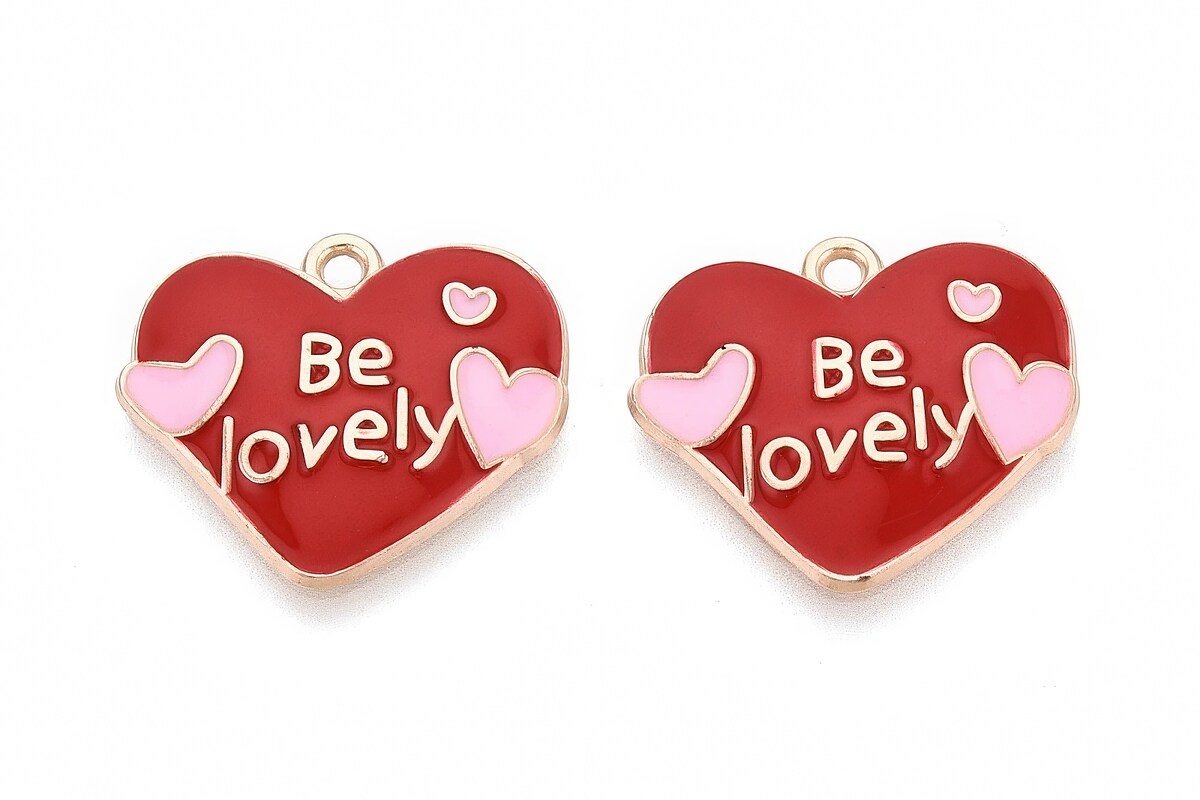 Charm mini pandantiv auriu emailat inima be lovely 19x22mm