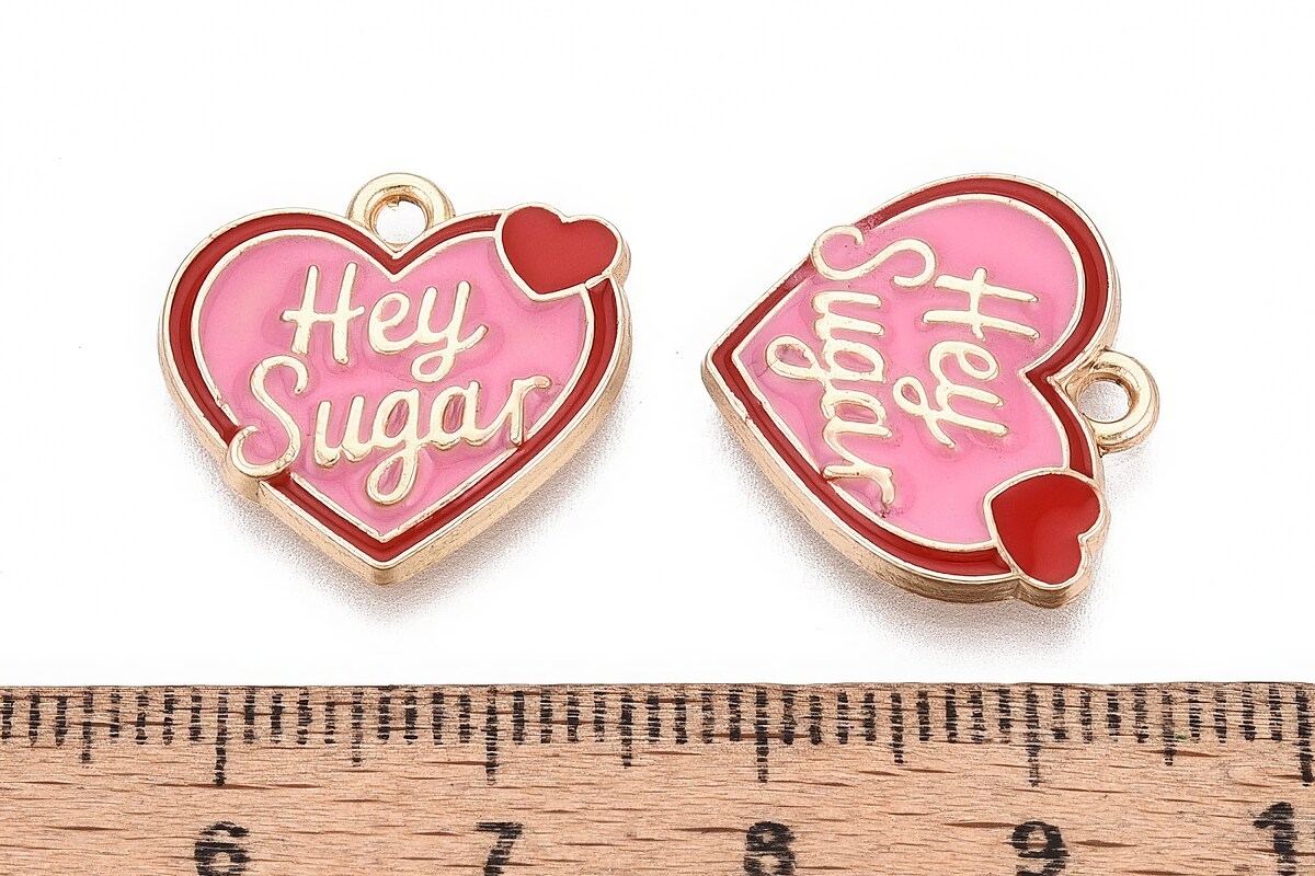 Charm mini pandantiv auriu emailat inima hey sugar 17,5x18mm