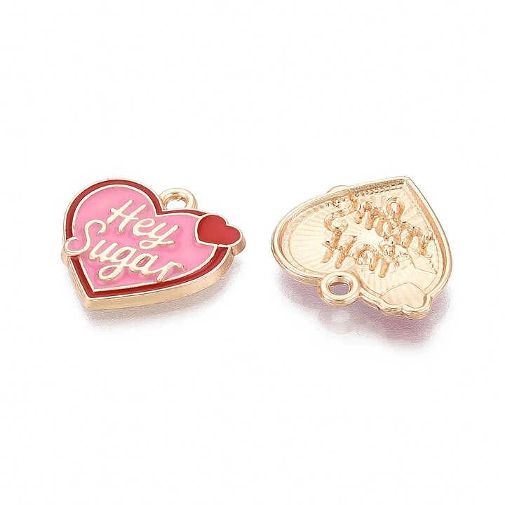 Charm mini pandantiv auriu emailat inima hey sugar 17,5x18mm