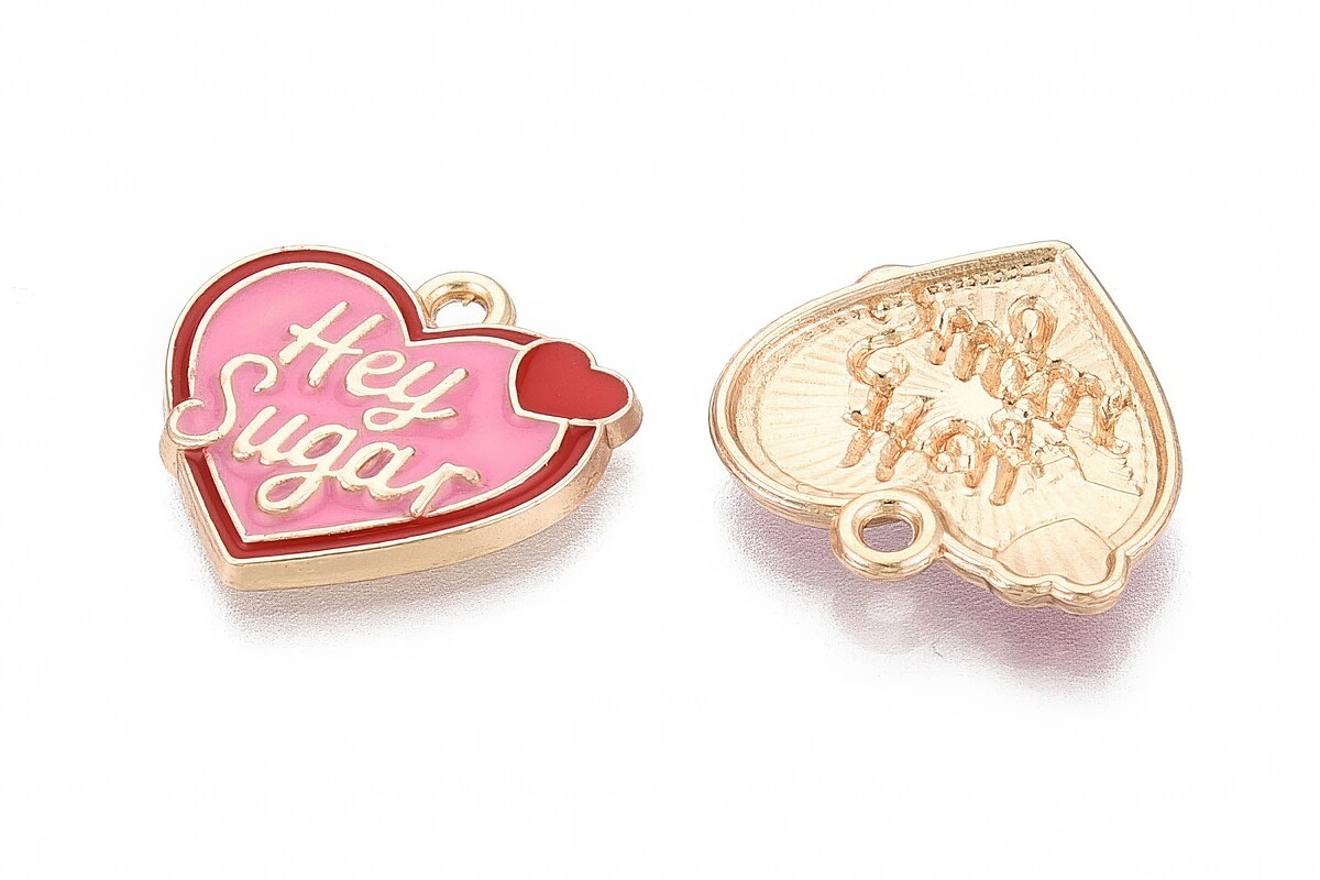 Charm mini pandantiv auriu emailat inima hey sugar 17,5x18mm