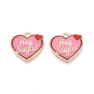 Charm mini pandantiv auriu emailat inima hey sugar 17,5x18mm