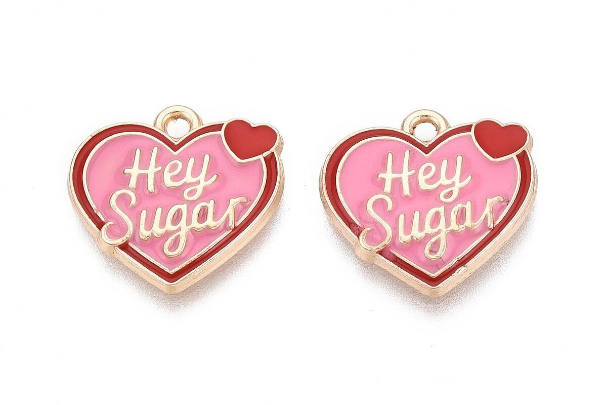 Charm mini pandantiv auriu emailat inima hey sugar 17,5x18mm