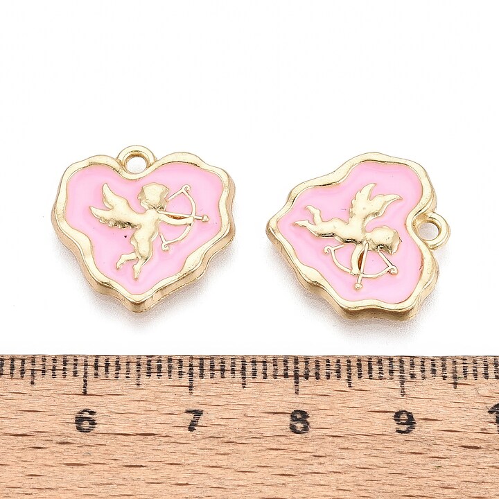 Charm mini pandantiv auriu emailat inima cupidon 18x18mm