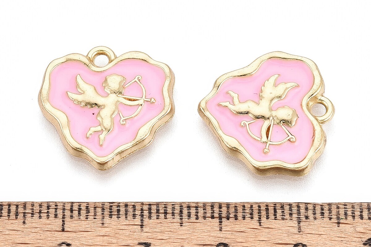 Charm mini pandantiv auriu emailat inima cupidon 18x18mm