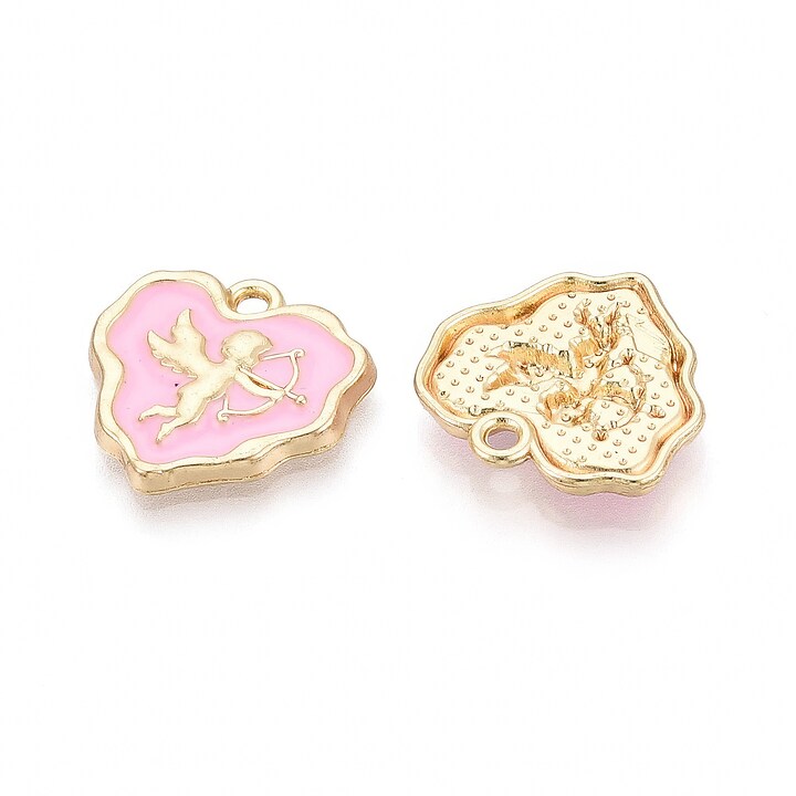 Charm mini pandantiv auriu emailat inima cupidon 18x18mm