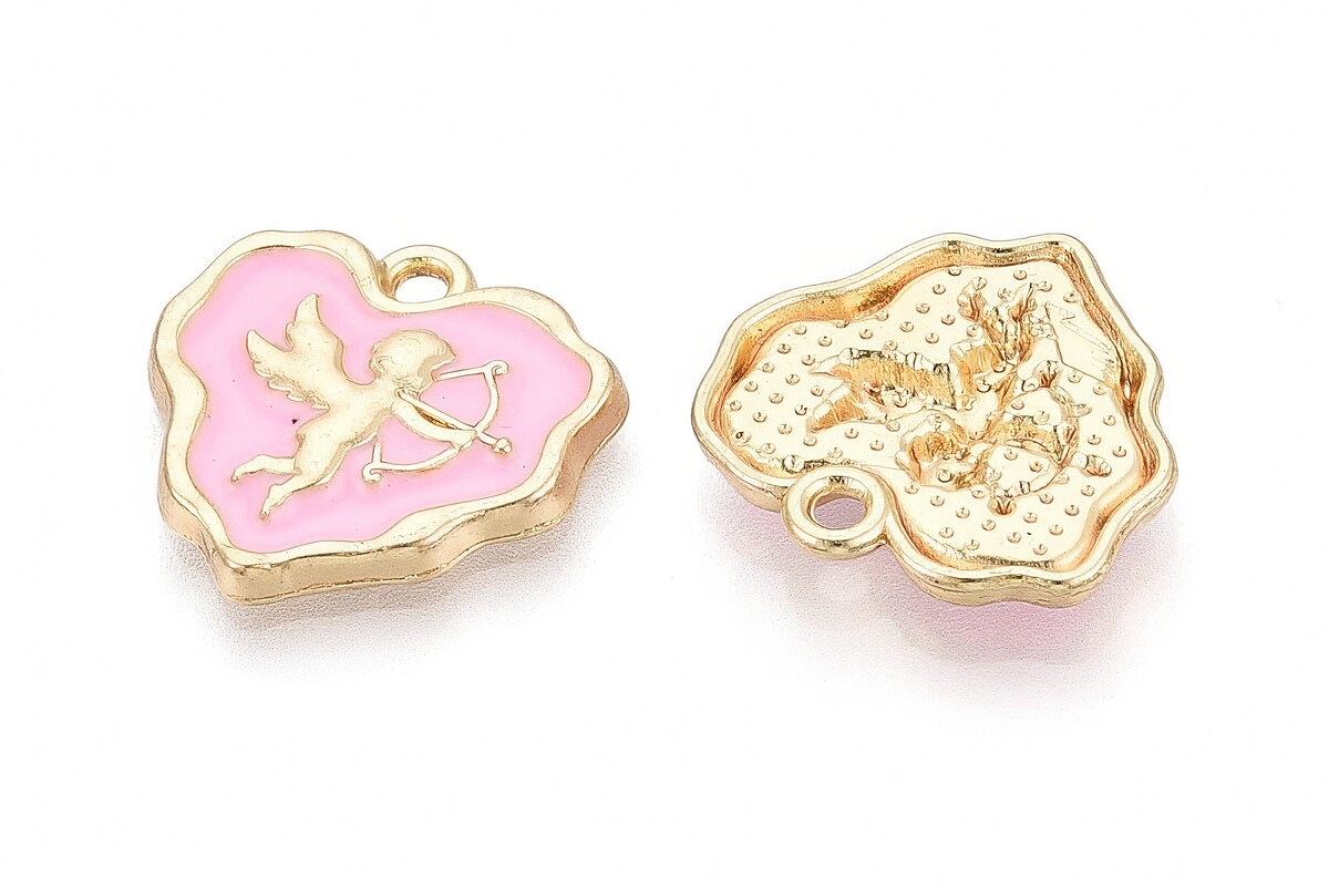 Charm mini pandantiv auriu emailat inima cupidon 18x18mm