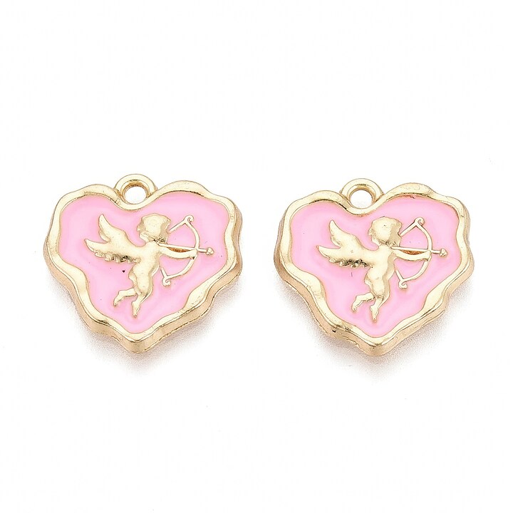 Charm mini pandantiv auriu emailat inima cupidon 18x18mm