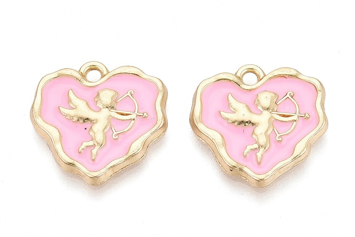 Charm mini pandantiv auriu emailat inima cupidon 18x18mm