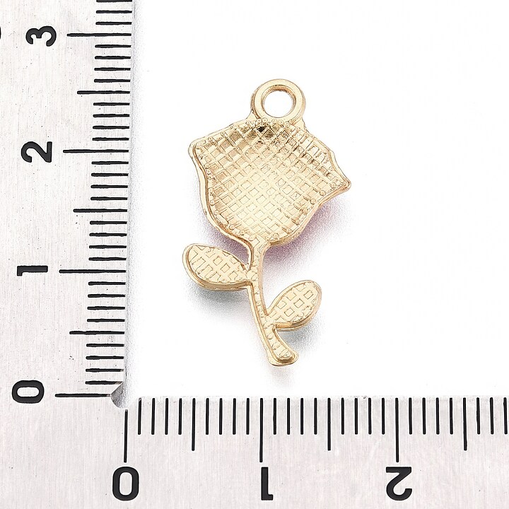 Charm mini pandantiv auriu emailat trandafir rosu 23,5x12,5mm