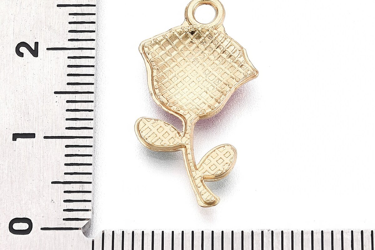 Charm mini pandantiv auriu emailat trandafir rosu 23,5x12,5mm