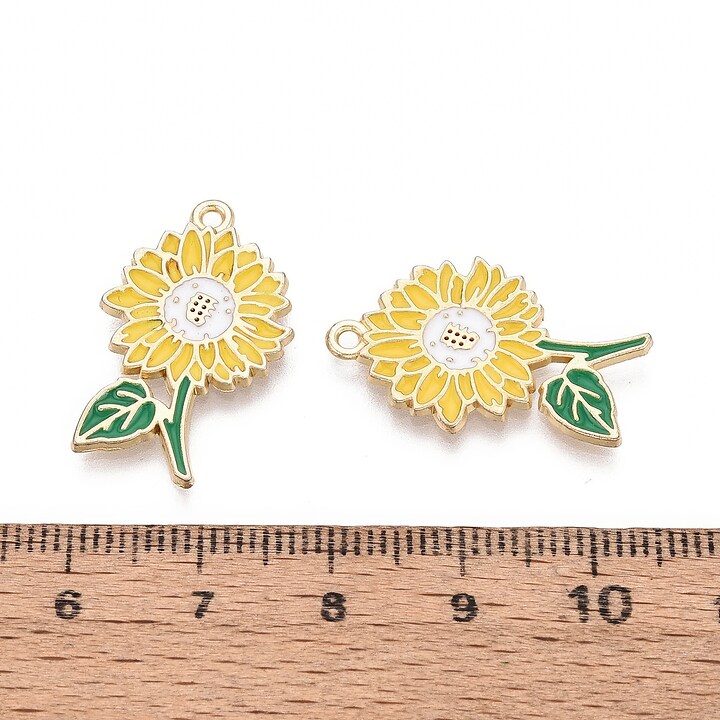 Charm mini pandantiv auriu emailat floarea soarelui 25,5x15,5mm
