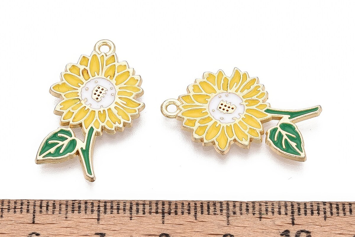 Charm mini pandantiv auriu emailat floarea soarelui 25,5x15,5mm